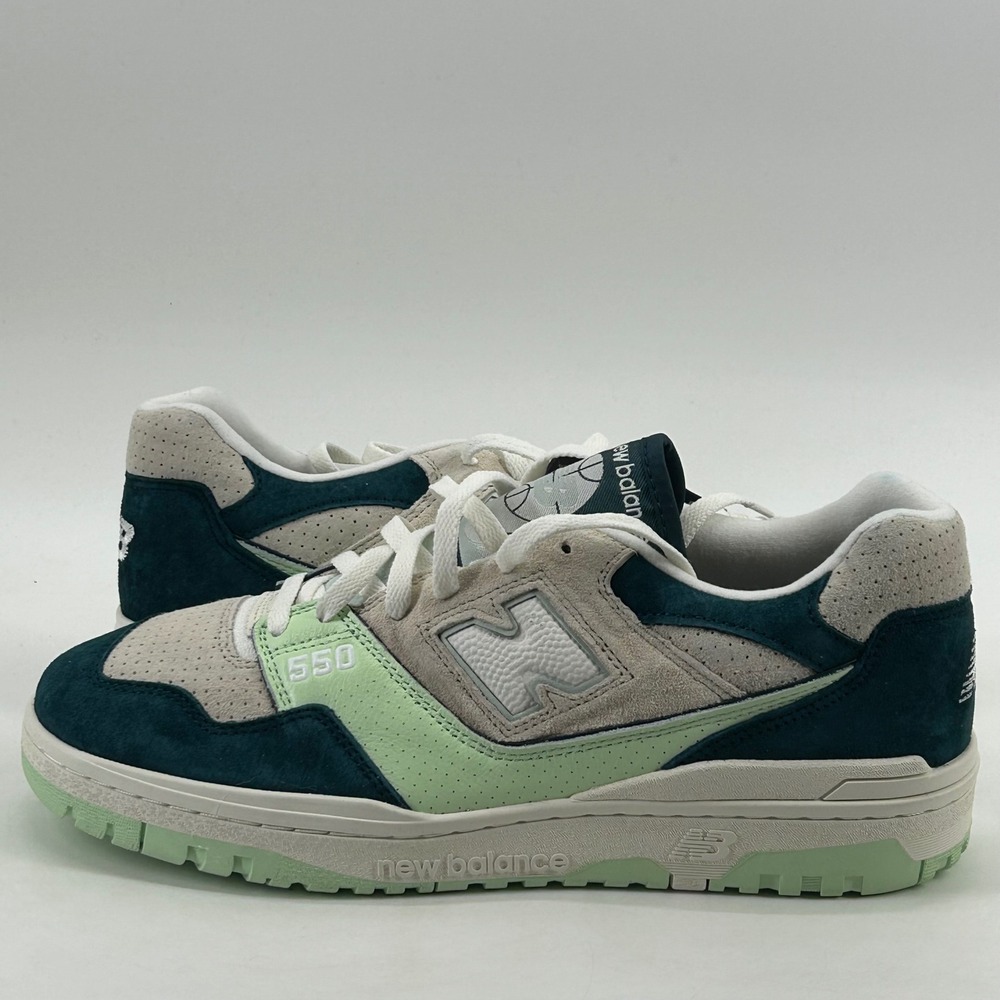 New Balance 550 Mens Size 13 Teal Grey Mint BB550FLV Suede Sneakers New